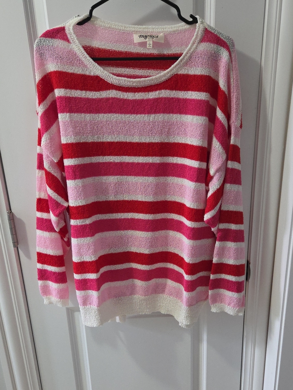Hapucs Pink, Hot Pink & Red Striped Crewneck Sweater